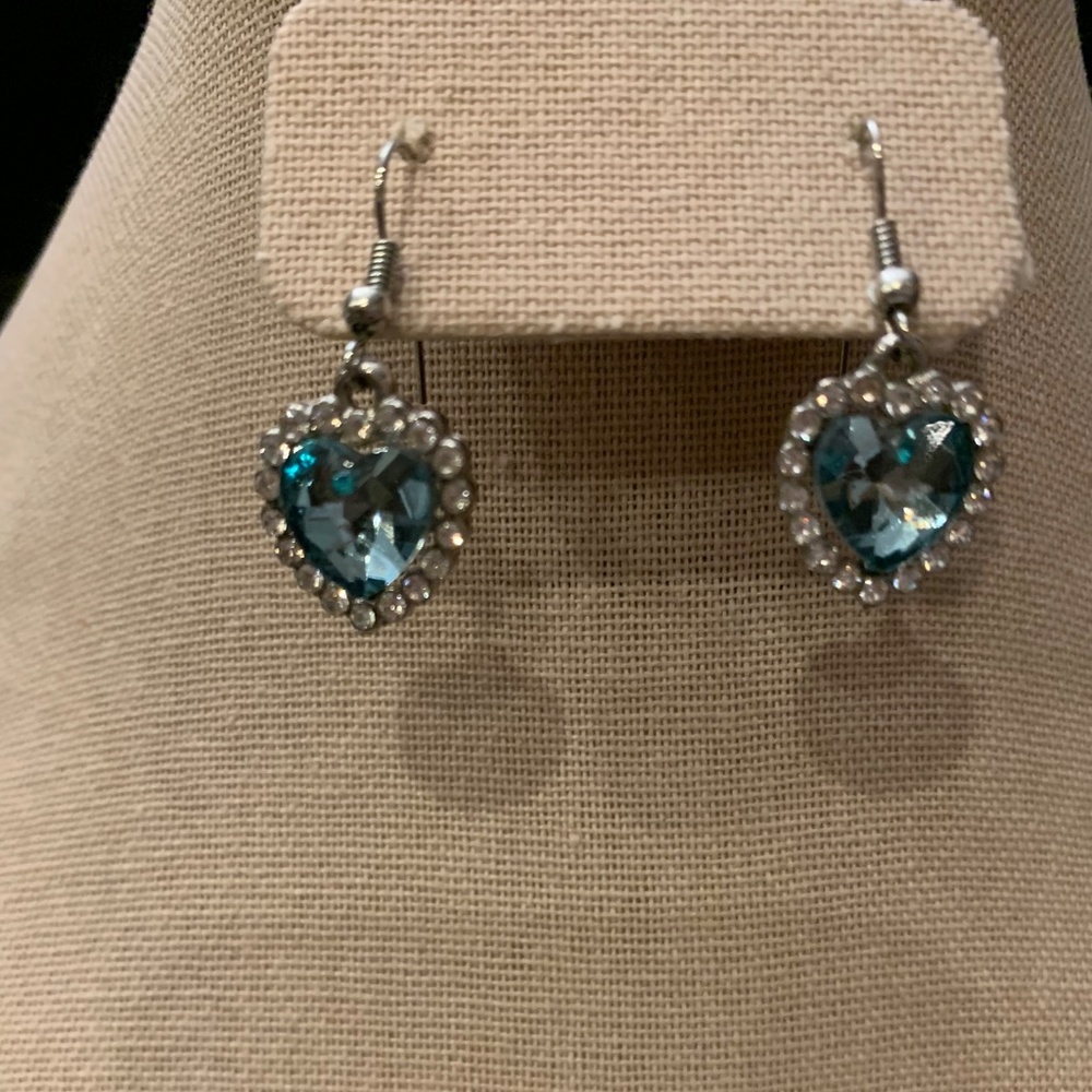 “Heart of the Ocean” inspired aqua blue with crystal accent earrings